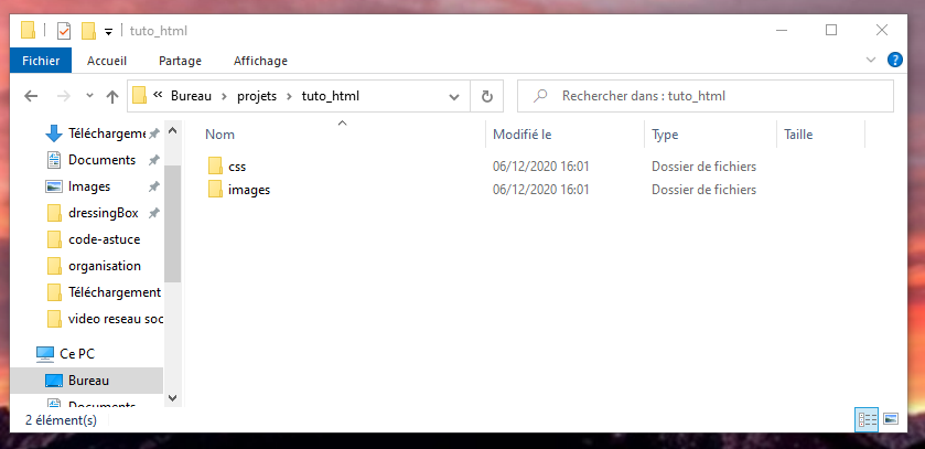 dossier html et dossier css