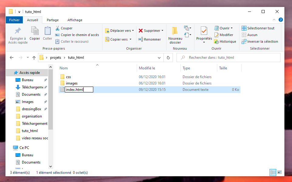 nom du fichier html